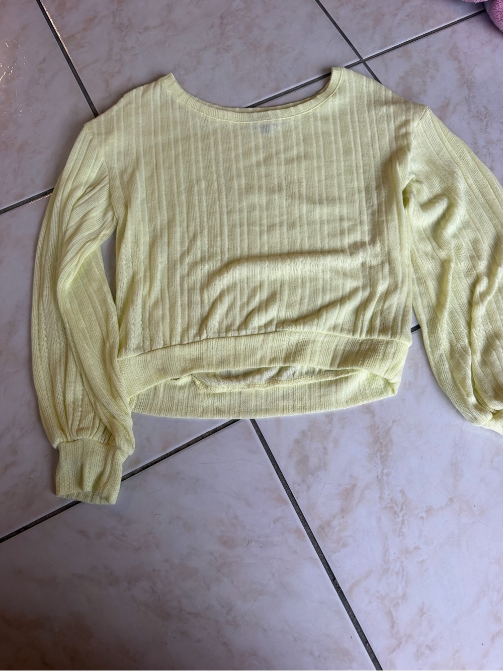 Almost Famous Pale Yellow Ribbed Crewneck Sweater